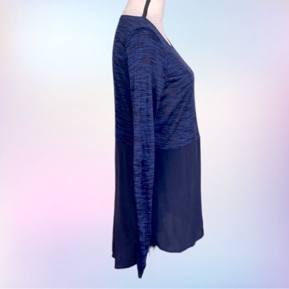 VINCE blue and black “Mixed Media” linen and silk tunic w/side slits. XS. EUC - Picture 6 of 12